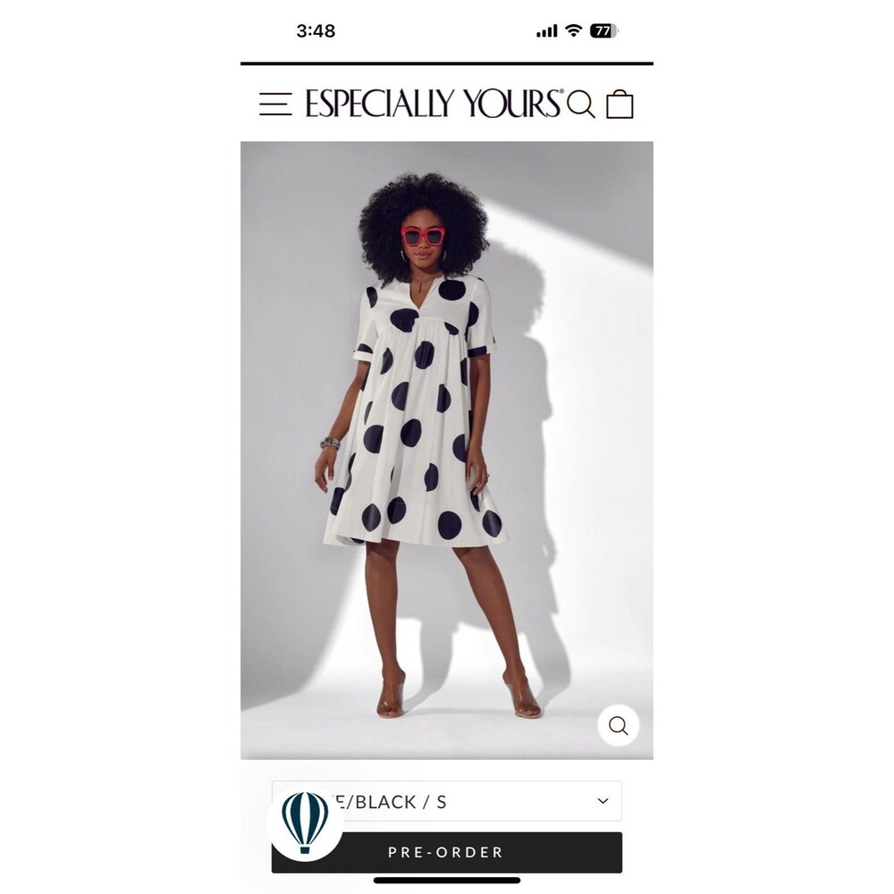 Especially Yours ESY Size M Black & White Polka Dot Dress Retail $69.99 #383